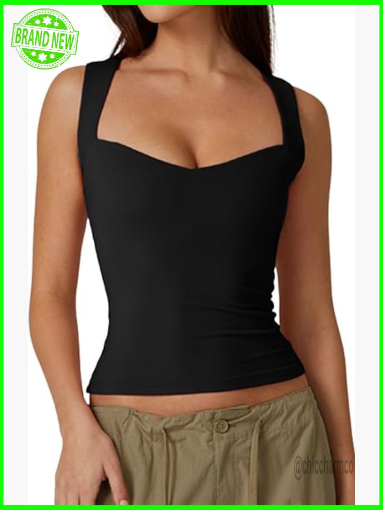 Slim Fit Sweetheart Neck Crop Top Sleeveless Tank Bodycon Summer Basic